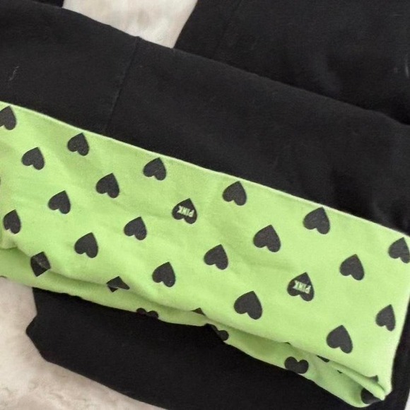 victoria's secret pink yoga fold over flare pants green hearts - Picture 7 of 8